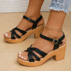Manon | Low Heel Pink Silver Platform Heeled Sandals — Black