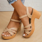 Manon | Low Heel Pink Silver Platform Heeled Sandals — Camel