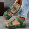 Rosanna | Silver Wedge Low Heel Sandals For Summer Days — Green