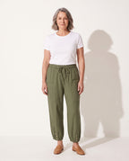 Penelope | Wide Leg Linen Cropped Trousers Elasticated Waist Pants — voorkant