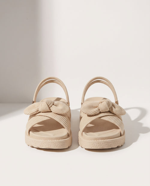 Beatrix | Pink Beige Brown Low Platform Heeled Sandals — voorkant