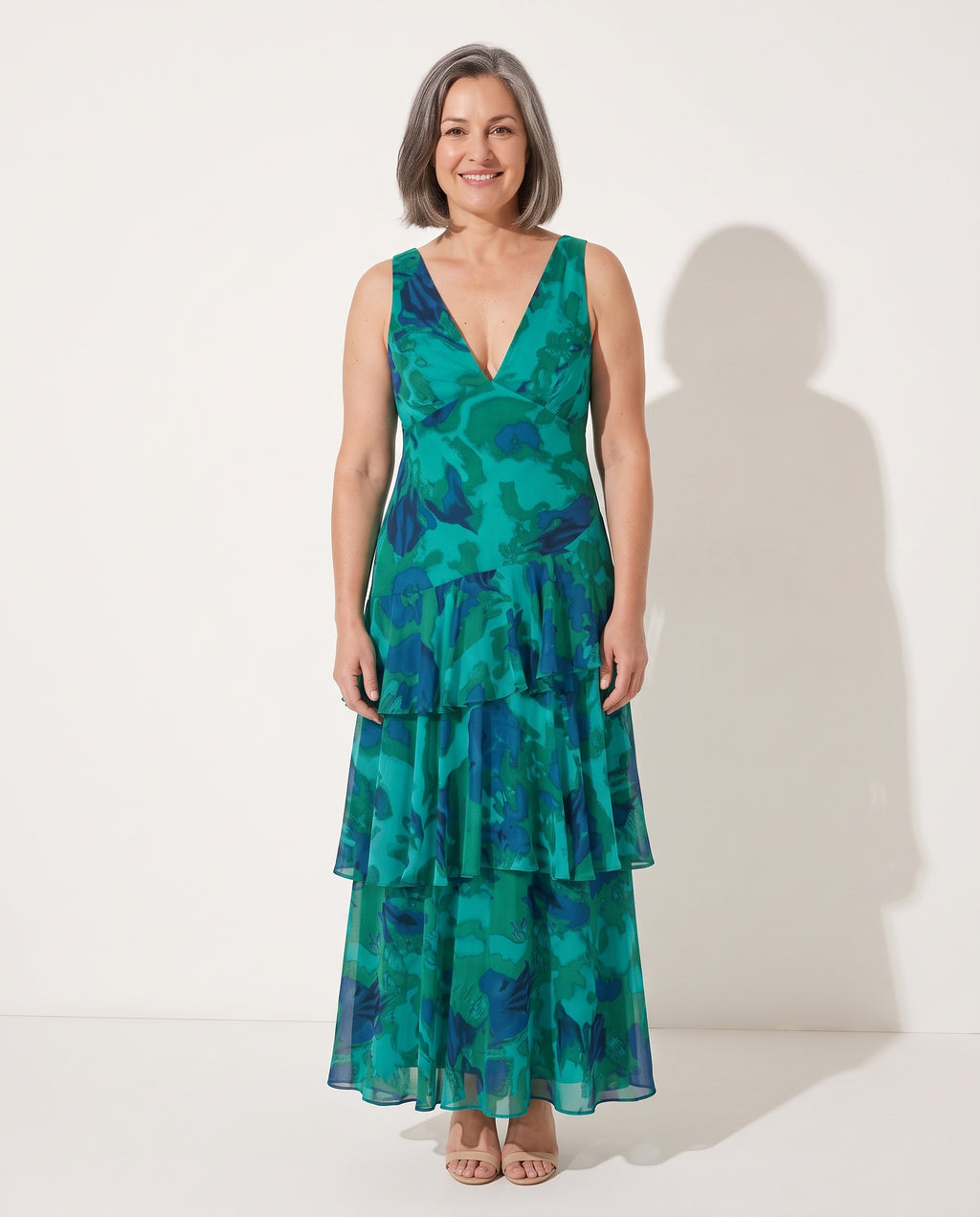Bridget | Flowy Floral Tiered Maxi Midi Mini Pink Dress — voorkant