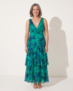 Bridget | Flowy Floral Tiered Maxi Midi Mini Pink Dress — voorkant