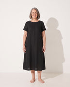Juliette | Linen Short Sleeve Shirt Midi Dress — voorkant