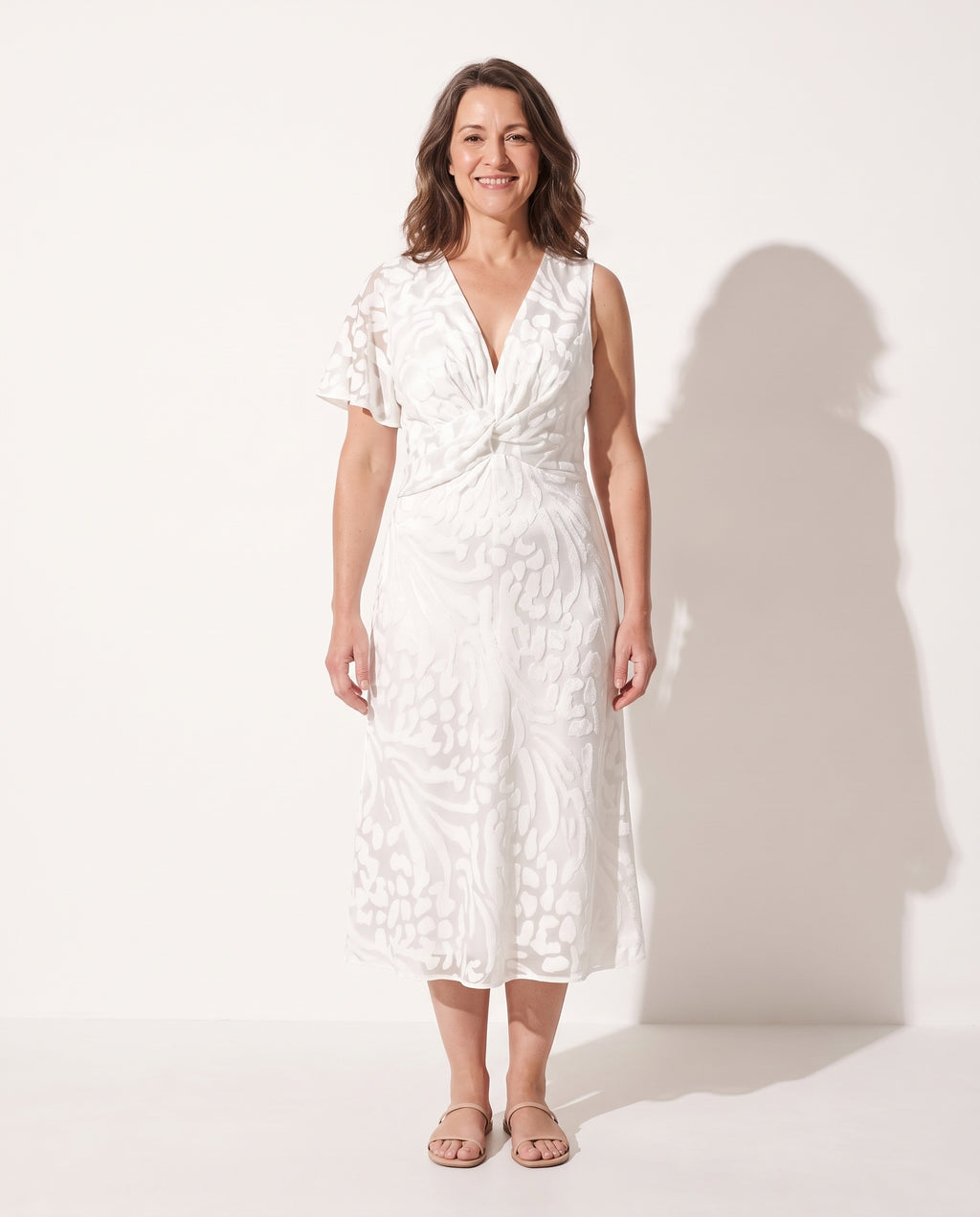 Vivienne | White Short Sleeve Midi Dress Summer Spring Wedding Guest — voorkant