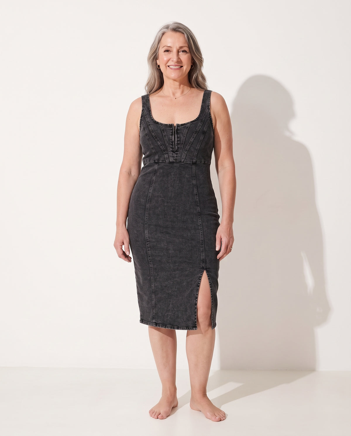 Valentina | Women's Denim Shirt Midi Maxi Dress — voorkant