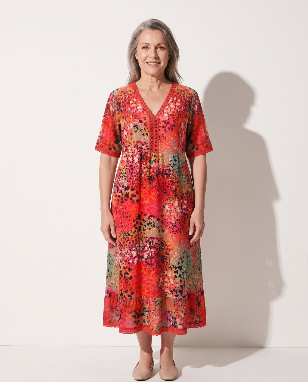 Constance | Short Sleeve Cotton Casual Midi Dress Summer Dresses — voorkant