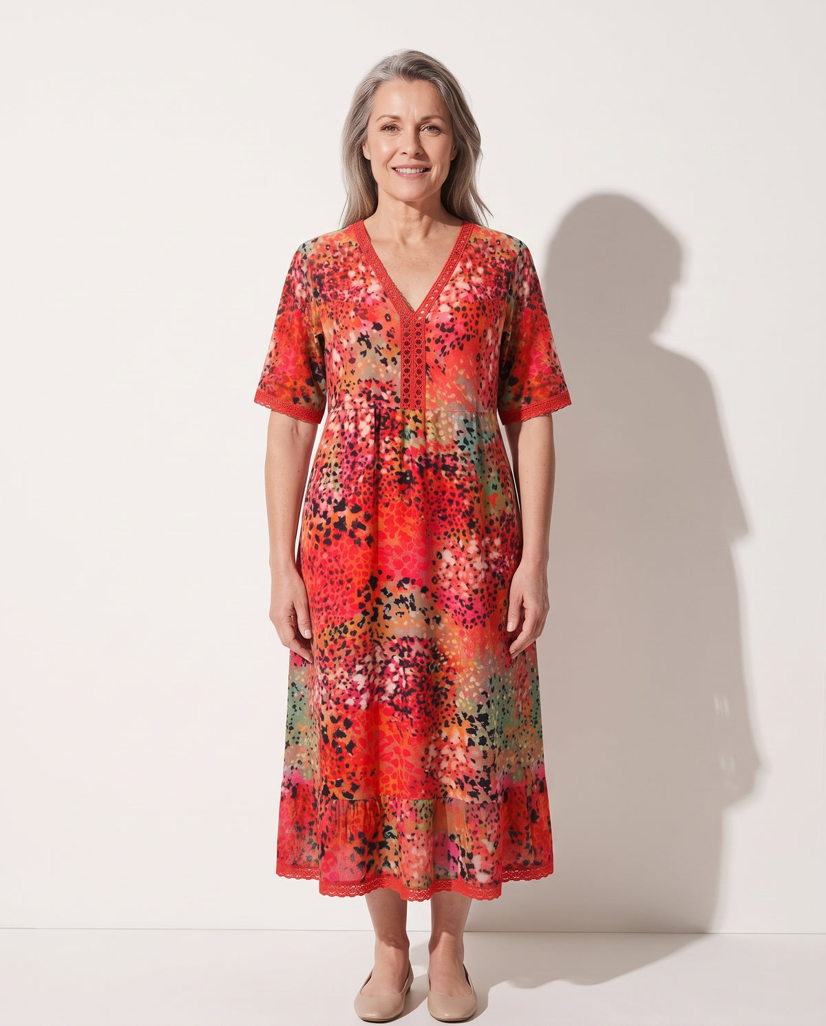 Constance | Short Sleeve Cotton Casual Midi Dress Summer Dresses — voorkant