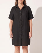 Flavie | Linen Wrap Midi Shirt Dress Denim Blue Spring — voorkant