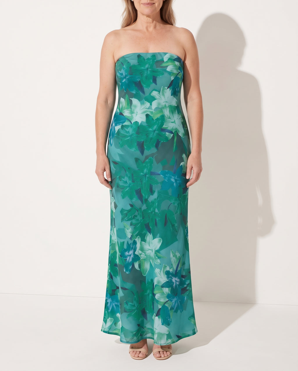 Delia | Red Purple Green Blue Floral Print Maxi Dress — voorkant