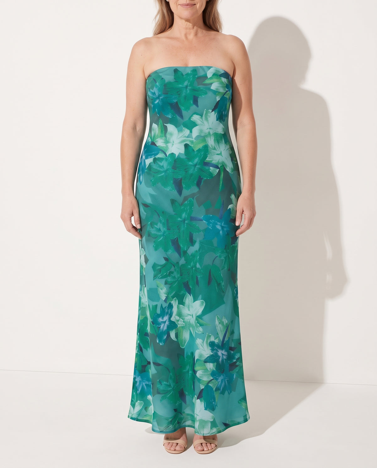 Delia | Red Purple Green Blue Floral Print Maxi Dress — voorkant