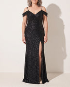 Seraphina | Party Dresses Satin Silk Denim One Shoulder Maxi Dress — voorkant