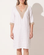 Camille | Linen Summer Dresses Long White Midi Dress — voorkant