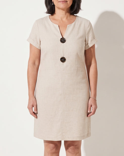 Capucine | Casual Cotton Linen Midi Dress For Women Dresses — voorkant