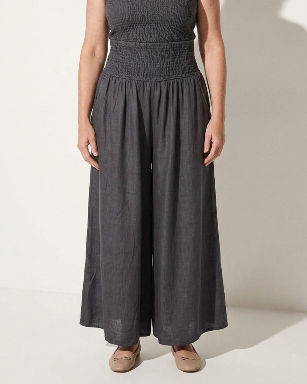 Coralie | Wide Leg White Linen Trousers Romper Pants Casual — voorkant