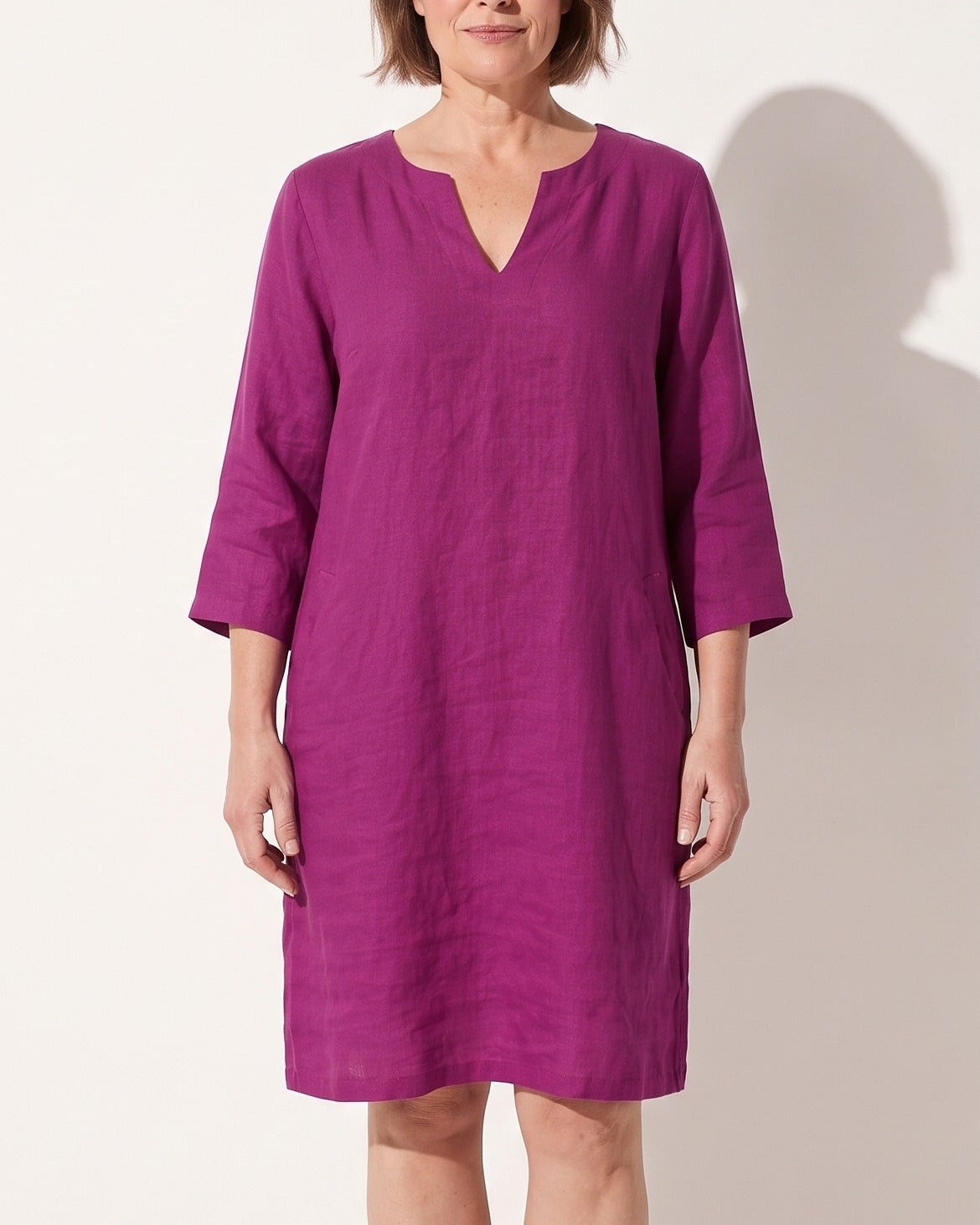 Clemence | Casual Linen Denim Short Sleeve Summer Midi Dress — voorkant