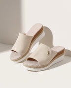 Isolde | Low Wedge Heel Canvas Sandals For Beach Outfits — voorkant
