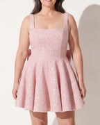 Camille | Pink White Sequin Satin Mini Dress Party Celebration — voorkant