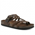 Coralie | Strappy Low Heel White Flat Sandals Summer Heels — Brown