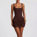 Evangeline | Pink Summer Mini Dress Corset Short Party Dress — Brown