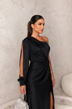Octavia | Elegant White Lace Linen Leopard Dress — Black