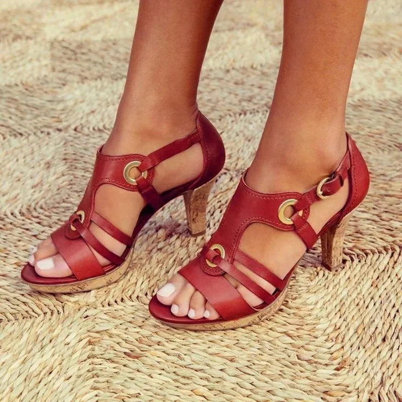 Dominique | Comfortable Strappy Mary Jane Heels Pink Tan Shoes