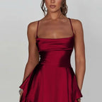 Pascale | Red Champagne Satin Mini Prom Dress — Ziegelrot