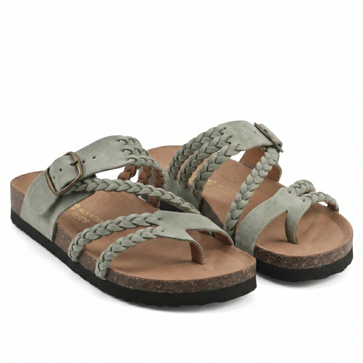 Lucinda | Black Strappy Flat Low Block Heel Bridal Sandals — Green