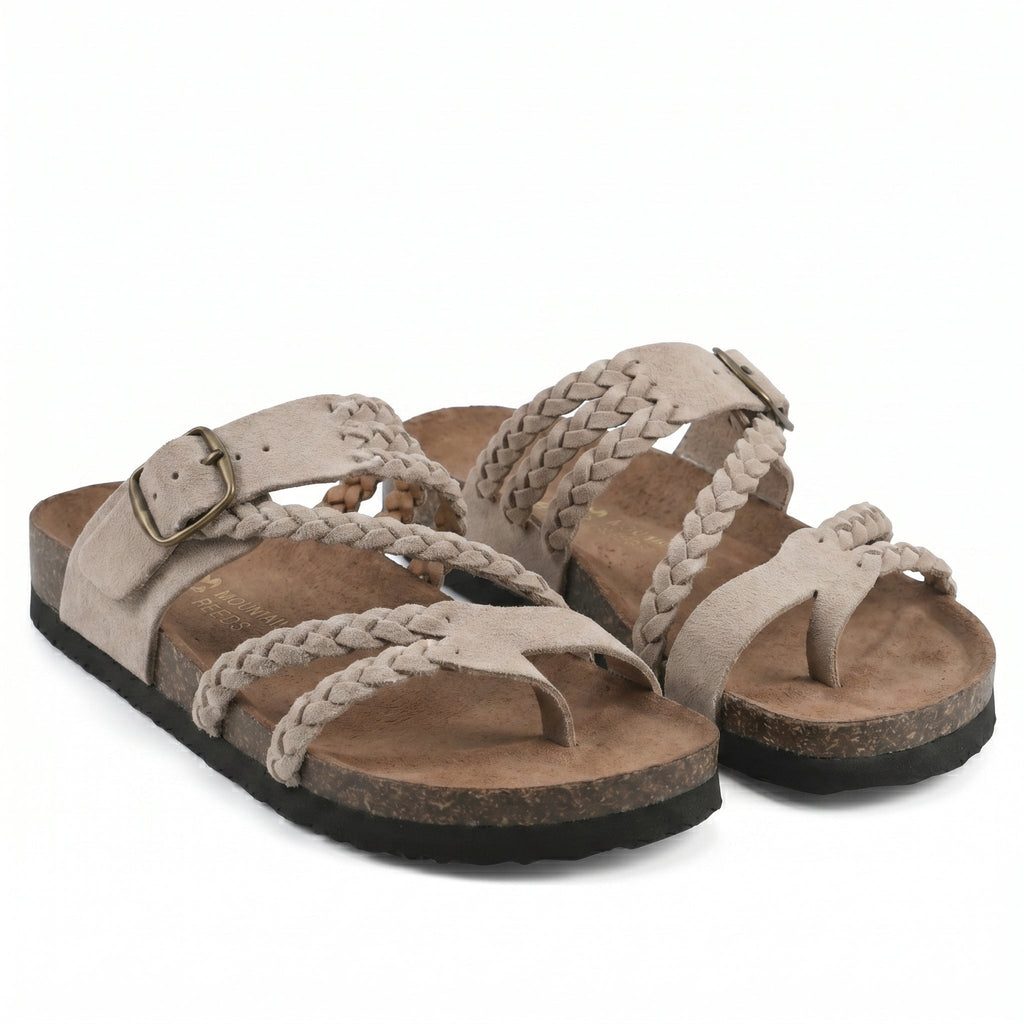 Lucinda | Black Strappy Flat Low Block Heel Bridal Sandals — Beige