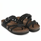Lucinda | Black Strappy Flat Low Block Heel Bridal Sandals — Black