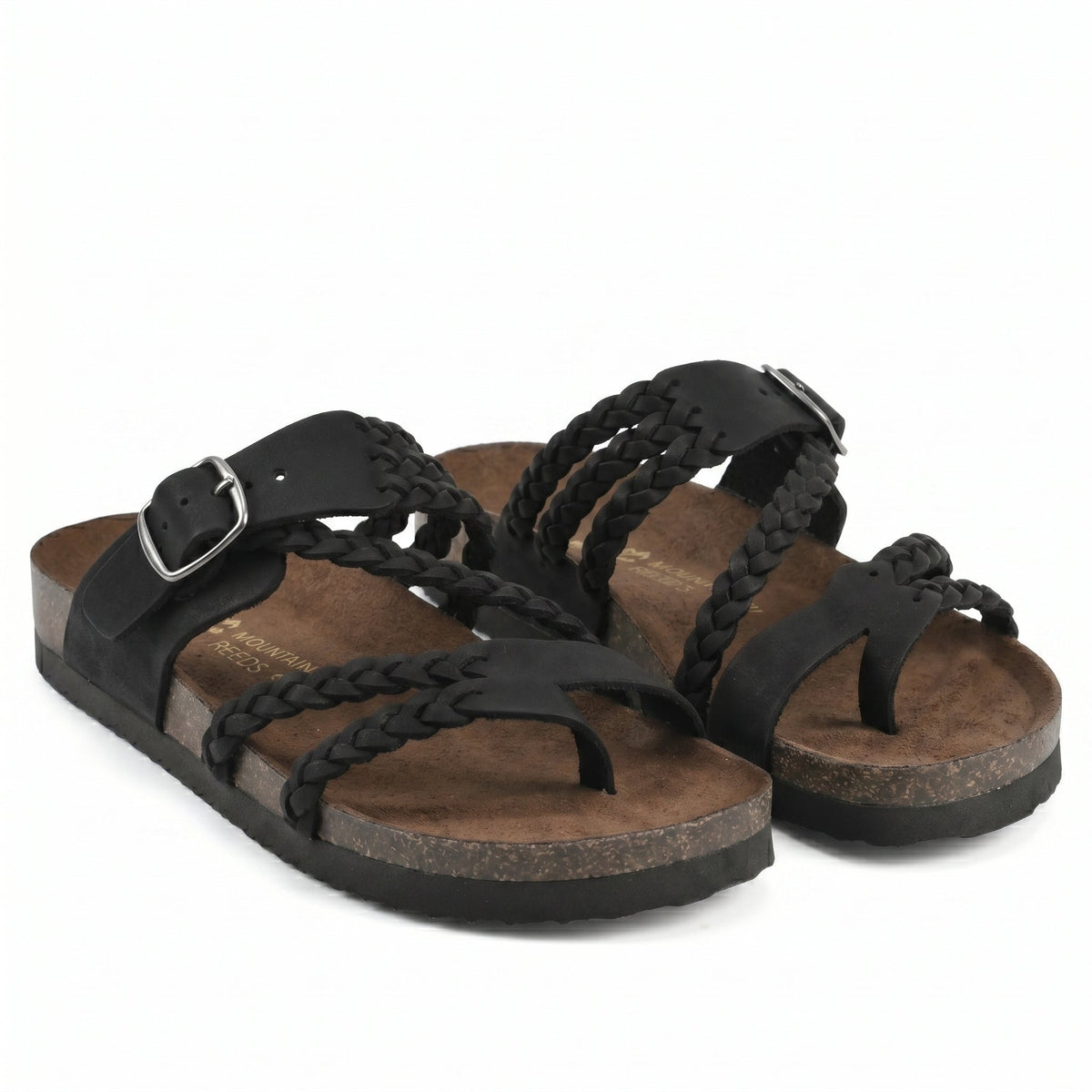 Lucinda | Black Strappy Flat Low Block Heel Bridal Sandals — Black