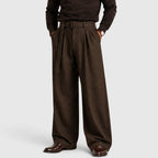 Violaine | High Rise Floral Printed Wide Leg Red Trouser Pants — Cocoa Brown