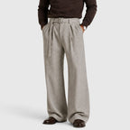 Violaine | High Rise Floral Printed Wide Leg Red Trouser Pants — Oatmeal