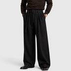 Violaine | High Rise Floral Printed Wide Leg Red Trouser Pants — Black