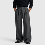 Violaine | High Rise Floral Printed Wide Leg Red Trouser Pants — Dark Grey