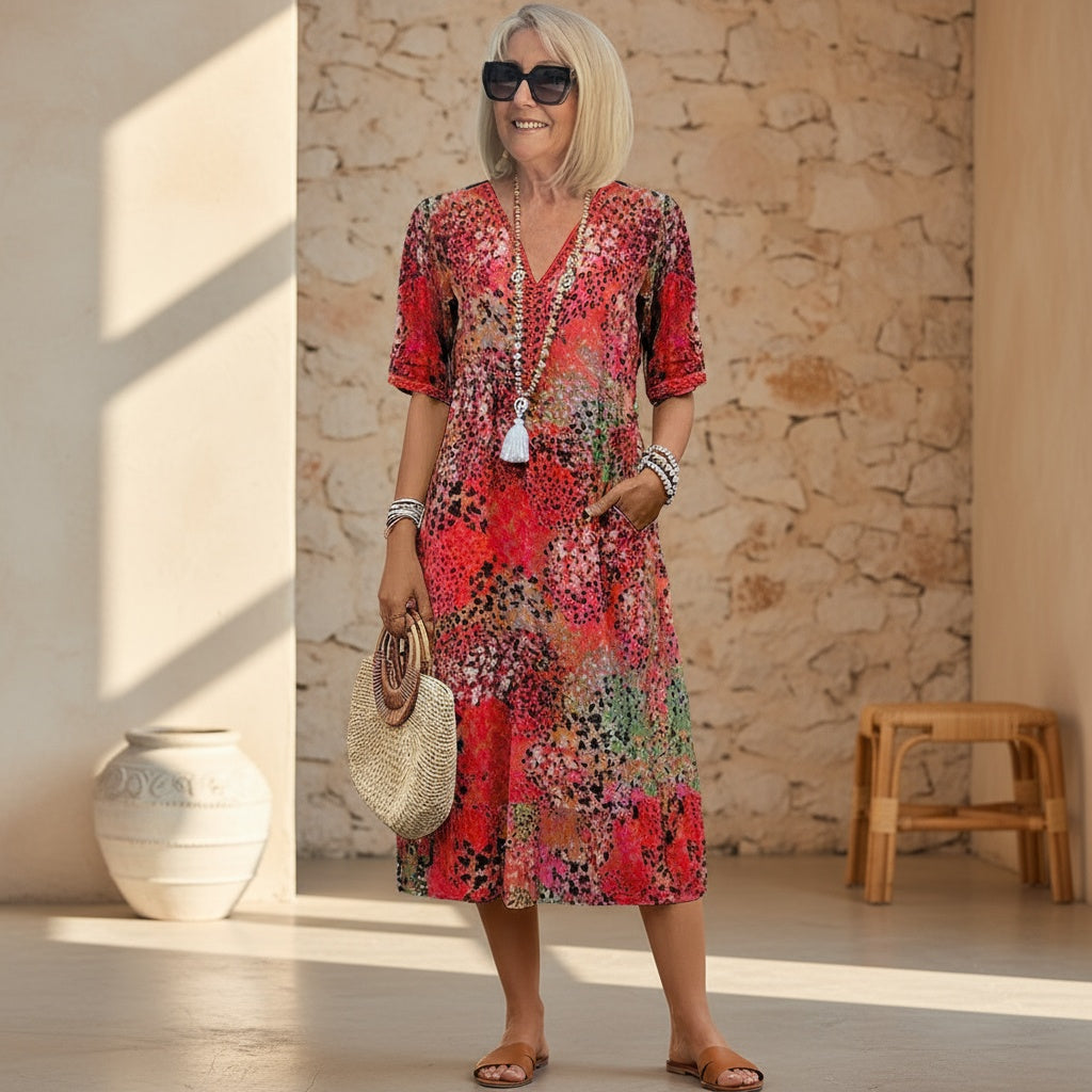 Constance | Short Sleeve Cotton Casual Midi Dress Summer Dresses