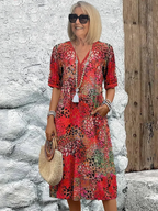 Constance | Short Sleeve Cotton Casual Midi Dress Summer Dresses — Scarlet Red