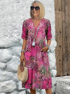 Constance | Short Sleeve Cotton Casual Midi Dress Summer Dresses — Soft Pink