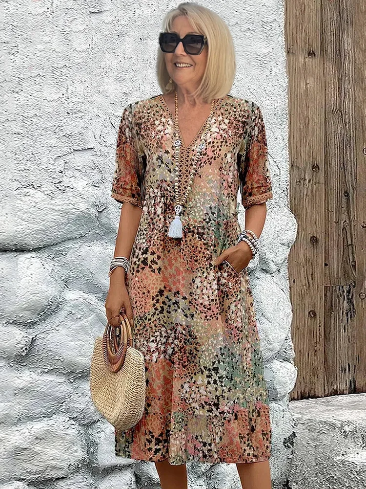 Constance | Short Sleeve Cotton Casual Midi Dress Summer Dresses — Sandy Beige