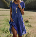 Wilhelmina | Blue Pink Midi Summer Wedding Guest Dress — Blue
