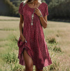 Wilhelmina | Blue Pink Midi Summer Wedding Guest Dress — Red