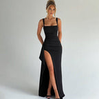 Sylvie | Ruched Satin Maxi Dress White Coral Chiffon Ruffle Midi — Black