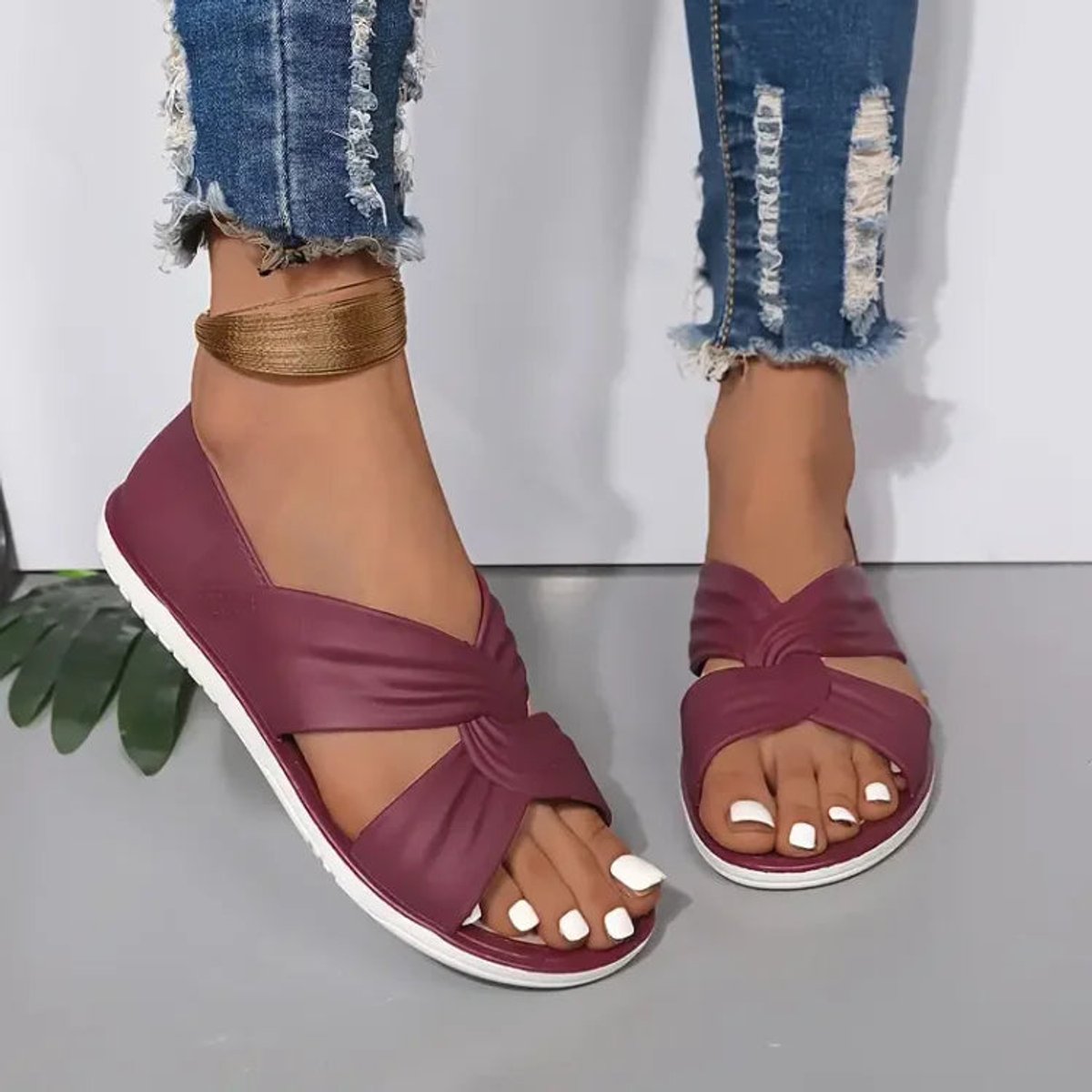 Delphine | Low Heel Silver Pink Metallic Sandals Summer Slip-On — Lilac