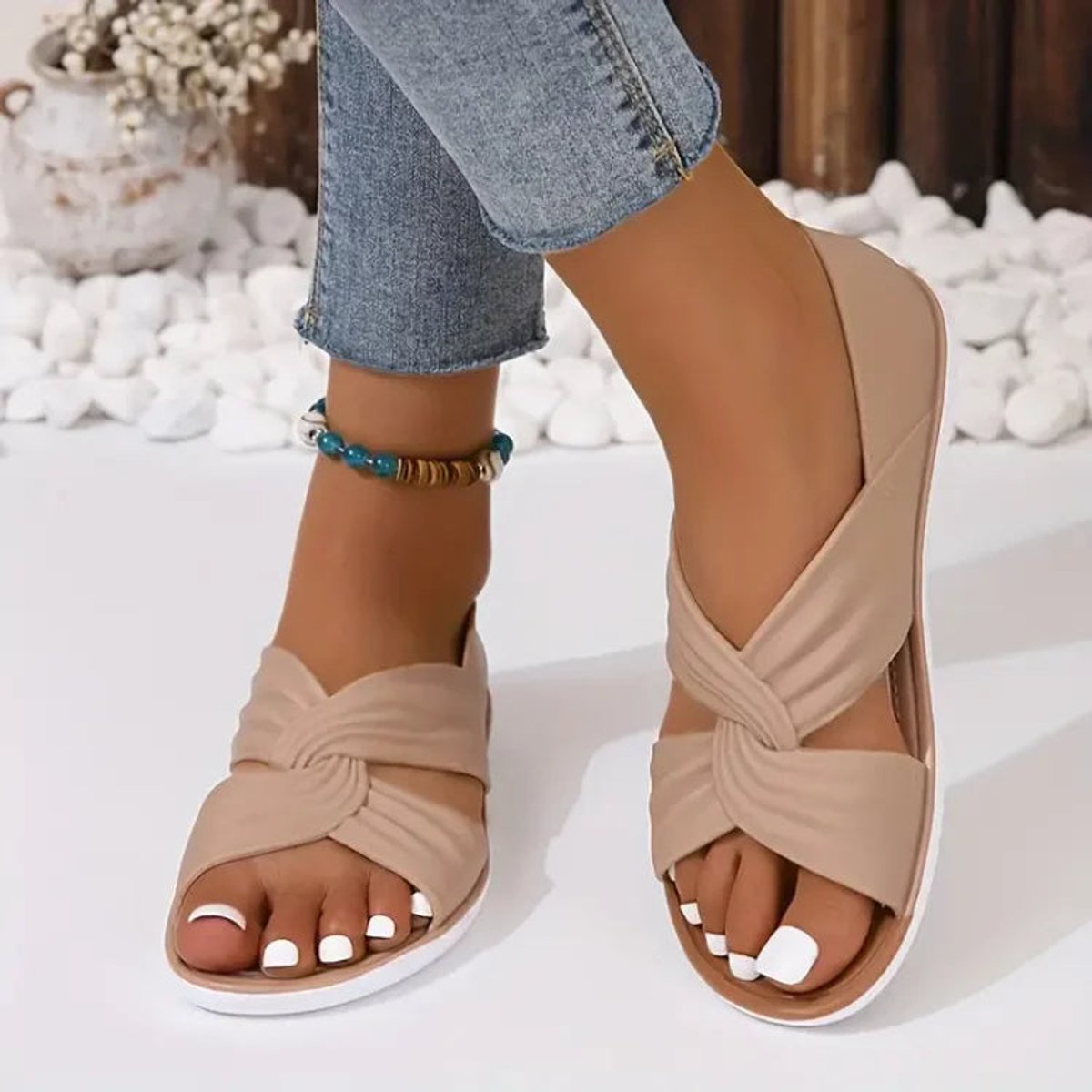 Delphine | Low Heel Silver Pink Metallic Sandals Summer Slip-On