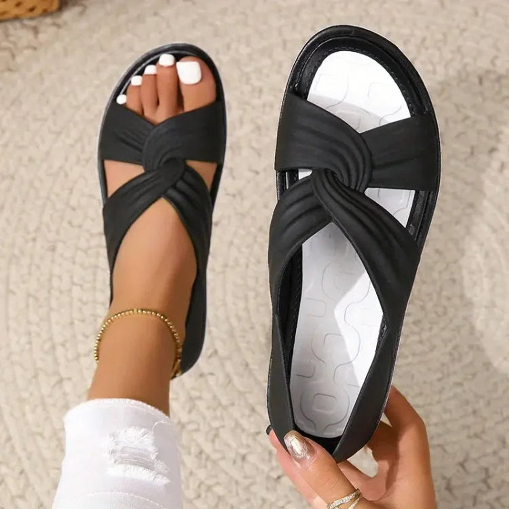 Delphine | Low Heel Silver Pink Metallic Sandals Summer Slip-On — Black
