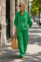 Thalia | Summer Lightweight Two Piece Jumpsuit Set Formal Trouser Suits Sweater Skirt — Green