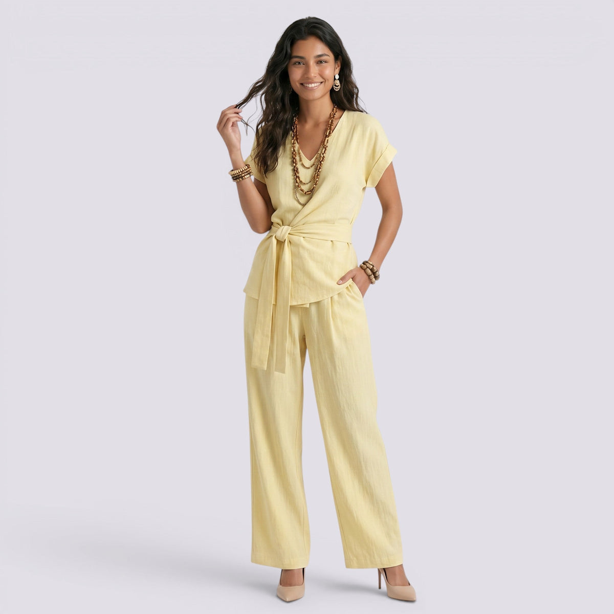 Georgiana | Summer Elegant Two-Piece Jumpsuit Playsuit Outfit — Yellow