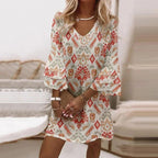 Genevieve | Floral White Purple Pink Mini Dress Summer — Beige