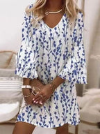 Genevieve | Floral White Purple Pink Mini Dress Summer — Dark Blue