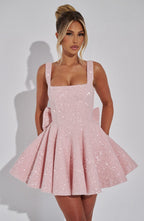 Camille | Pink White Sequin Satin Mini Dress Party Celebration — Pink